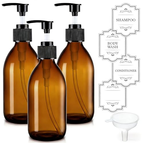 Homepicker 8oz Amber Glass Pump Bottle Dark Empty Soap Dispenser for Oil