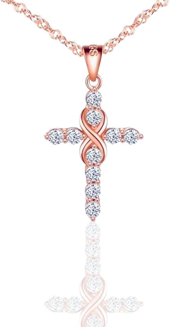 ERRAY Sterling Silver Necklaces for Women – Infinity Heart, Angel Wing Cross & Rose Gold Plated Cross Pendant – Elegant Jewelry Gift for Wife, Girlfriend & Mom.