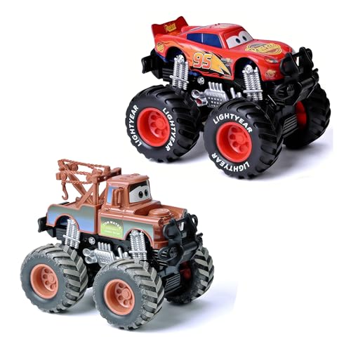 S Toys,red & Brown Diecast Big Wheel Off-road Friction Drive Metal Toy Cars For Boys-2pack