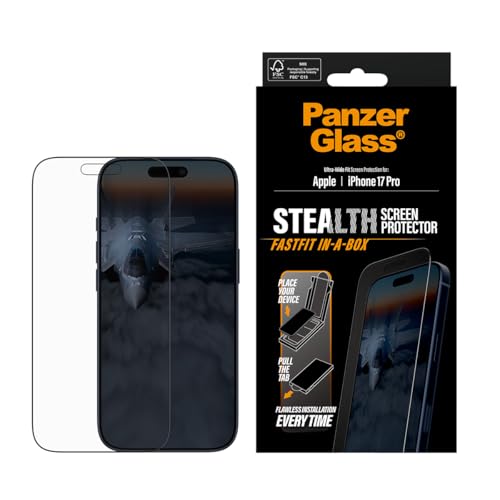 PanzerGlass iPhone 17 Pro Screen Protector 6.3" STEALTH, Full Screen Tempered Glass, Anti-Bluelight, Anti-Reflective, Drop/Scratch Protection, FastFit IN-A-BOX Easy Install -Clear