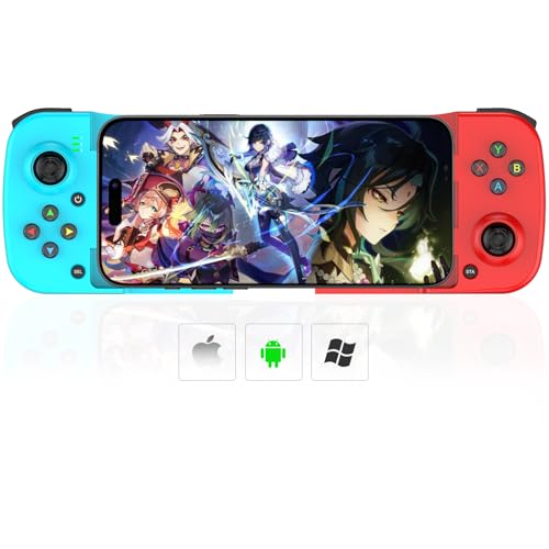 Megadream Mobile Game Controller Gamepad for iPhone iOS Android PC: Works with iPhone 16/15/14/13/12/11, iPad, Samsung Galaxy, TCL, Tablet, Call of Duty, Diablo Immortal - Directly Play (Blue+Red2)