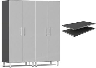 Ulti-Mate UG22624S 2-Piece Tall Garage Cabinet Kit and 2-Shelf Bundle in Stardust Silver Metallic, Red, Grey