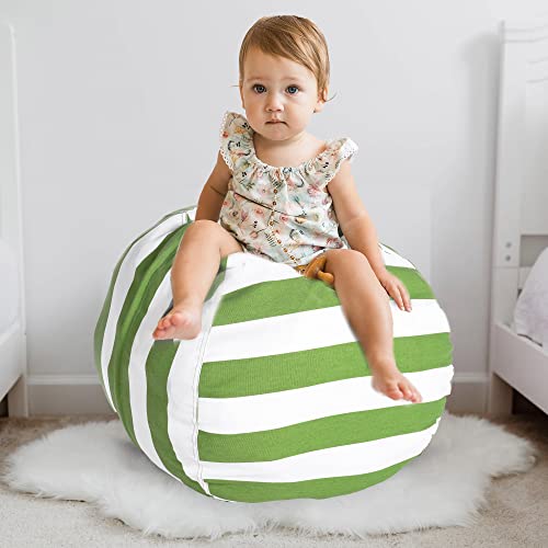 Creative Qt Stuffed Animal Storage Bean Bag Chair - Stuff 'N Sit Organization For Kids Toy Storage - Toddler Size (27", Green/White Stripe) #TOP12