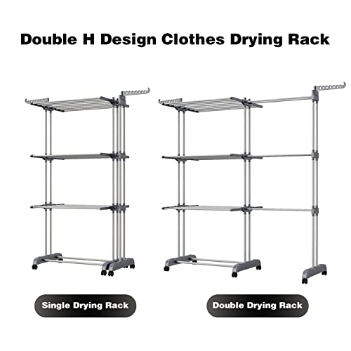 Shrivee Grey 3-Tier Expandable Stainless Steel Clothes Drying Rack - Adjustable Width Laundry Racks - Image 6
