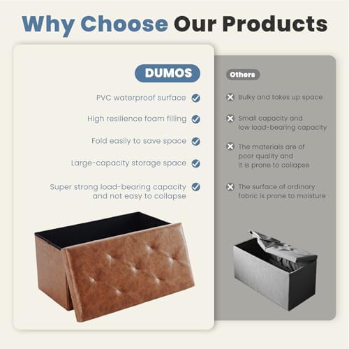 DUMOS 30 Inch Folding Storage Ottoman Bench, Hidden Ottoman with Storage — view 6
