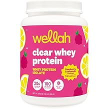 Wellah Clear Whey Protein Isolate Powder Raspberry Lemonade 30 Servings - 20g of Protein, 100 Calories, Sweetened with Stevia