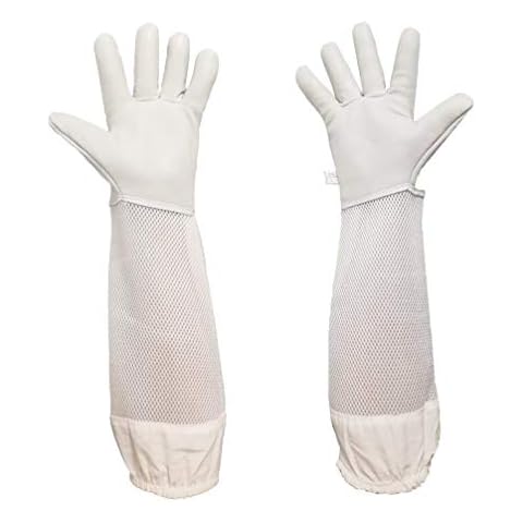 Luwint Goatskin Beekeeping Gloves, Breathability and Protection Bee Keeper Gloves with Long Vented Mesh Sleeve Elastic Cuffs Cover