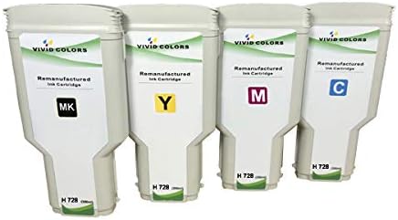 Vivid Colors 4 Pack Remanufactured 728 F9J68A Matte Black F9K17A Cyan F9K16A Magenta F9K15A Yellow (728, 300ml) Ink Cartridge Replacement for Designjet T730 T830 printer