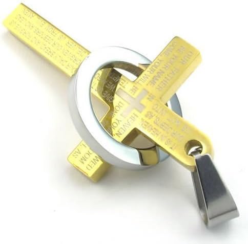 Kalendone Stainless Steel Mens Womens Prayer Ring Cross Pendant Necklace,Gold, Chain 18",Christmas Gift Punk Ring Jewelry