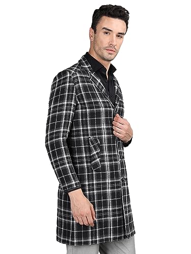 Image of CHKOKKO Men Wool Blend Stylish Long Winter Coat Single Breasted Thigh Length Overcoat With Elegant Spread Collar & Practical Front Side Pockets For Formal Or Semi-Formal Occasions
