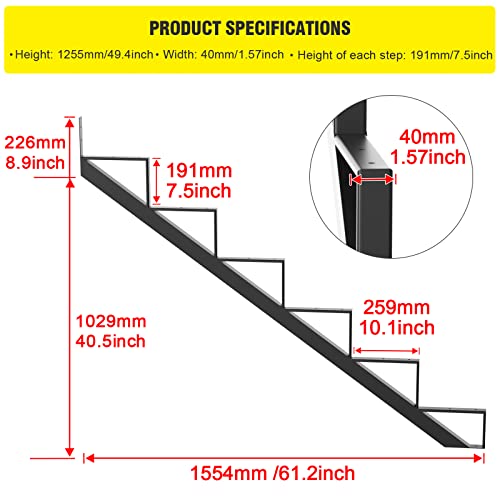 Doniks Steel Stair Step Riser -6 Step For Deck Height 49.4 Inches Metal Stair Stringer Step Stringer Support Connector Frame Hanger Bracket #TOP1