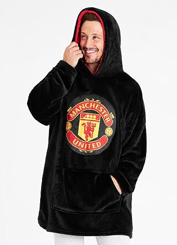 Manchester United F.C. Oversized Hoodie Blanket For Men, Man U Football Gifts (Black)