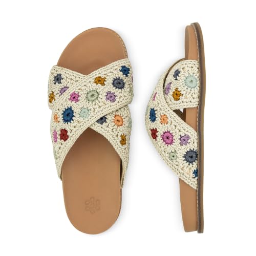 Image of The Sak Penelope Slide Sandal - Women's Flat Fashion Slides with Soft Cushion Sole -Hand Crochet Slip On Sandals For Everyday