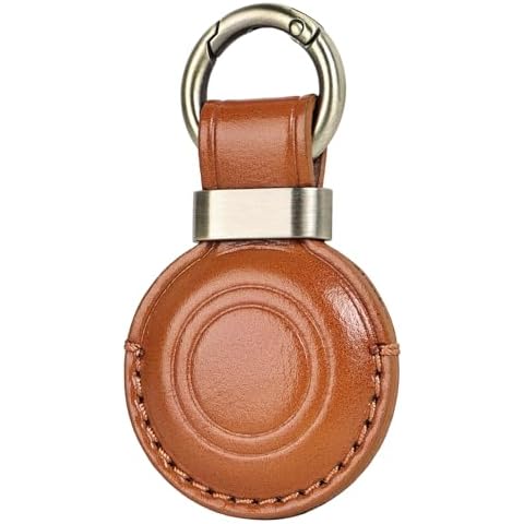 MOLOVA 1 Pack Genuine Leather Handcrafted Airtag Holder, for Apple Airtag Keychain Holder, Compact Design with Airtag Keychain, Secure Airtags Holder with Stainless Steel Ring Lock(Vintage Color) Cover