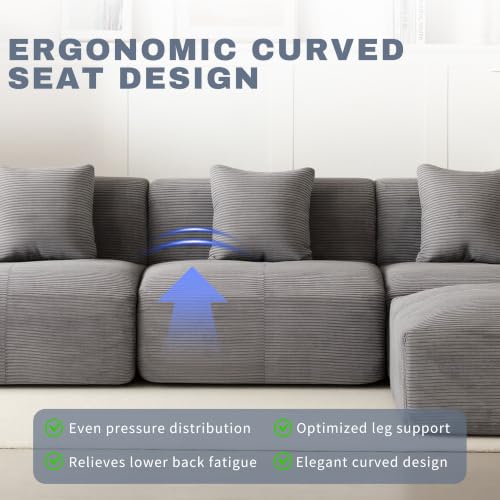 Image of 107 inch Cloud Modular Sectional Couch,Boneless Sofa with Ottman,L-Shape Upholstered Sofas with Deep Seat,Modern Cozy Corduroy Couches with Memory Foam,No Assembly Required (Dark Grey)