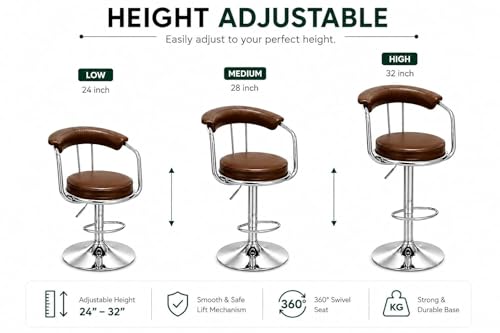 Image of Kemon Modern Adjustable Swivel Bar Stool Chair with Backrest, PU Leather Hydraulic Counter Stool with Footrest for Kitchen Island, Cafe & Home Bar (1, Brown, Round Barrel Stool)