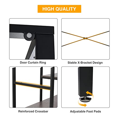 Alupom Free Standing Closet Organizer System Heavy Duty, Metal Closet Wardrobe With 3-Tier Wood Shelves And Hanging Rod, Rustic Storage Clothing Garment Rack For Bedroom Laundry, Black #TOP6