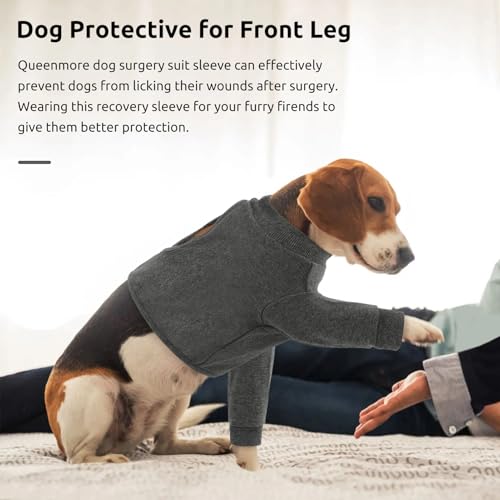 Image of Queenmore Dog Surgery Recovery Sleeve Front Legs, Breathable Dog Recovery Sleeve, Elbow Protector Pet Cone Alternative After Surgery, Grey, M