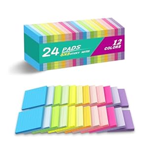 (24 Pads) Lined Sticky Notes 3×3 in Ruled Stickies Super Sticking Power Memo Pads Bright Colors