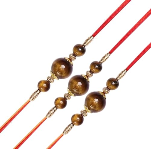Image of Shubhanjali Crystal Beads Rakhi for Brother | Handmade Healing Crystal Stone Designer Rakhi for Bhaiya | Raksha Bandhan Gift Set with Roli Chawal, Kumkum, Greeting Card & Potli
