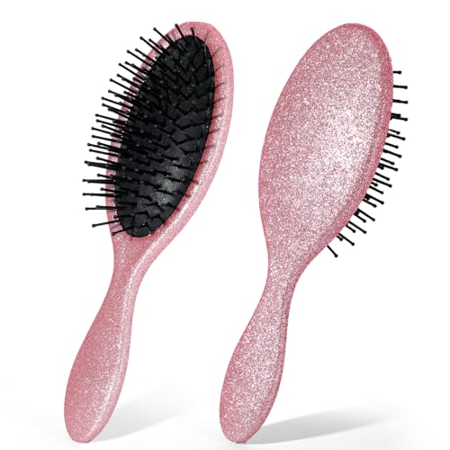 MInovel Glitter Detangling Brush, Wet & Dry Tangle-Free Hair Brush for Women & Girls, No Tangle, Soft and Flexible Bristles for Straight, Curly and Thick Hair (Pink)