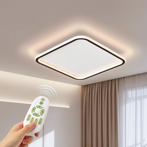 Image of Warmiehomy 57W 2120LM Modern LED Ceiling Lamp Dimmable,40cm Square Living Room Ceiling Light with Remote Control,3000K-6000K Flush Mount Ceiling Lamp for Bedroom,Kitchen(White)