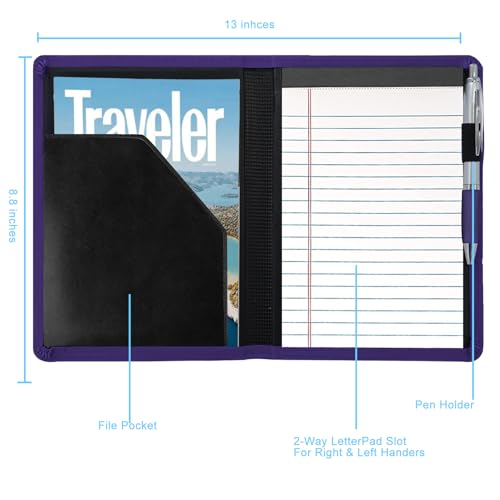 Image of Padfolio /Portfolio Binder, Mini Padfolio Portfolio Binder 5 x 8 Legal Writing Pad, A5 Document Organizer Folder for Men Women. Dark Purple.