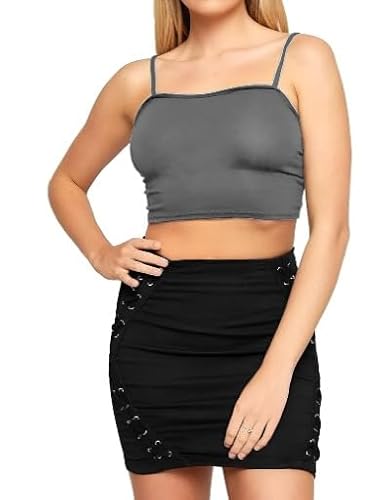 Image of SASSY STYLE Womens Plain Strappy Cami Basic Bralet Gym Sports Running Crop Bra Vest Top (Dark Grey, 18)