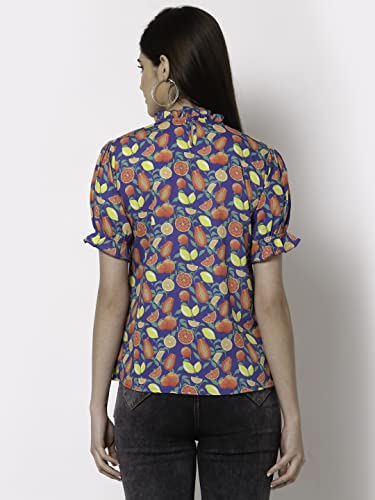 Image of Style Quotient Blue Geometric Print Crepe Top