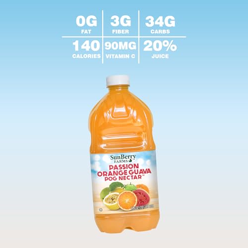 Sunberry Farms Passion Orange Guava (POG) Nectar 64 fl oz | Tropical Juice Blend with Real Fruit | No Artificial Flavors or Colors | Exotic Refreshing Drink | 1.89 L Bottle