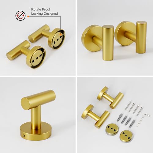 kimzcn Gold 5-Pieces Bathroom Hardware Set Wall Mounted - Includes 24" Double Towel Bar, 12" Hand Towel Bar, Toilet Paper Holder, 2X Robe Towel Hooks by kimzcn - Image 9