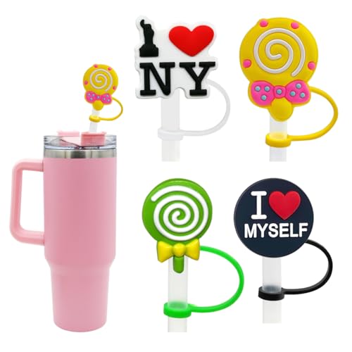 Image of Straw Cover Cap for Stanley Cup,Straw Topper Compatible for 30 and 40 Oz Tumbler with Handle,10 mm 0.6 in Reusable Straw Tips Lids,Straw Tip Covers for Christmas Gifts