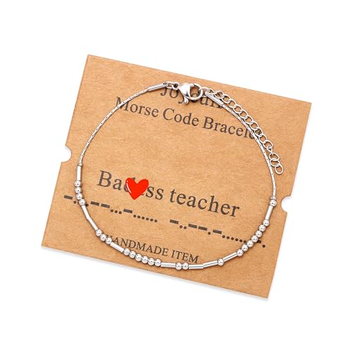 Image of JoycuFF Inspirational Morse Code Bracelets for Women Silver Beads Jewelry Encouragement Mantra Gifts for Her