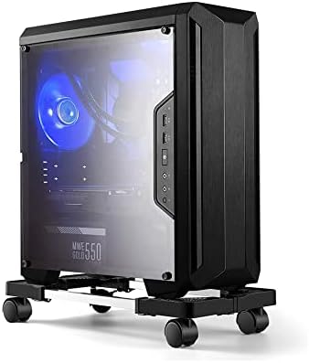 Hmseng Computer Tower Stand, Adjustable Mobile CPU Stand with 4 Rolling Caster Wheels, PC Tower Stand Fits Most PC Under Desk-Black