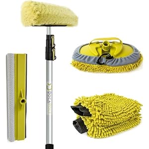 DocaPole 5-12 Foot (1.5-3.5M) Car Cleaning Kit | Car Wash Kit with Soft Car Wash Brush, Car Squeegee, Car Wash Mitt (2X), Microfiber Cleaning Head & Extension Pole | Car Detailing Kit with Long Handle