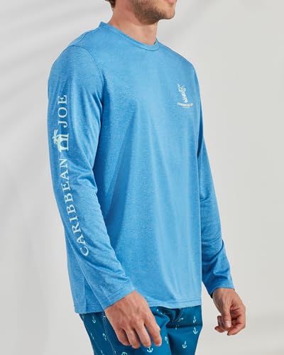 CARIBBEAN JOE Men's Rash Guard, Tiki Faced Long Sleeve Sun Protection Swim, Beach and Fishing T-Shirt Top, Blue Sapphire Spacedye, XX-Large4