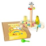 Agape Bird Toy, Parrot 360° Interactive Rotating Perch, Bird Cage Accessories for Small and Medium Parrots to Expend Energy, Wooden Stand for Parakeets Cockatiels Lovebirds Conures Finches Budgies
