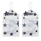 NICENEEDED 2 peças de porta-cartões fotográficos com design de estrela preta Kpop, estojo de cartão de foto bonito com corrente de bolas, capa protetora de cartão estilo coreano para cartões de álbum