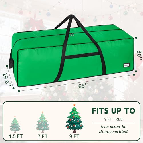 Image of 9 ft Christmas Tree Storage Bag, Heavy Duty Christmas Tree Bag with Reinforced Handles and Dual Zippers Wide Opening, Large Capacity fits for Artificial Christmas Tree (Green, 9ft)