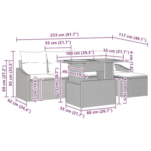 Salon moderne de jardin pour terrasse conviviale ensemble repas modulable 6 pcs - 4
