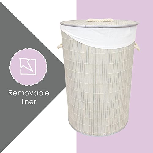 Home Basics Foldable Durable Bamboo Laundry Basket Hamper (Round, Grey) #TOP2