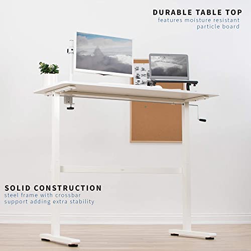 Vivo Height Adjustable 55 X 24 Inch Standing Desk, Hand Crank Sit Stand Home Office Workstation With Frame And Solid One-Piece Table Top, White, Desk-M55Tw #TOP18