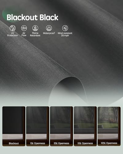 Yoolax Customized Motorized Outdoor Shades, Smart Blinds Compatible with Alexa Google, Remote Control Waterproof Blinds for Patio Porch Windows Outside (Blackout Black)
