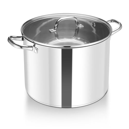 HaWare Extra Large Cooking Pot, 16L Tri-Ply Bottom Stainless Steel Stock Pot with Visible Lid, 30cm Stockpot for Pasta/Meat/Soup, Suit for Induction/Electric/Gas/Ceramic, Healthy & Easy Clean