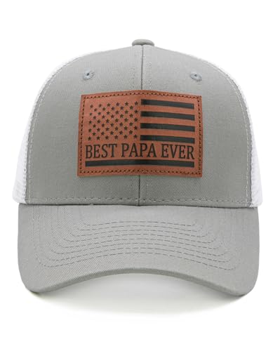 LUDUEIKSW American Flag PAPA Trucker Hat for Men, Best Papa Ever Grandpa Gifts from Grandkids for Fathers Day 4th of July, Grey