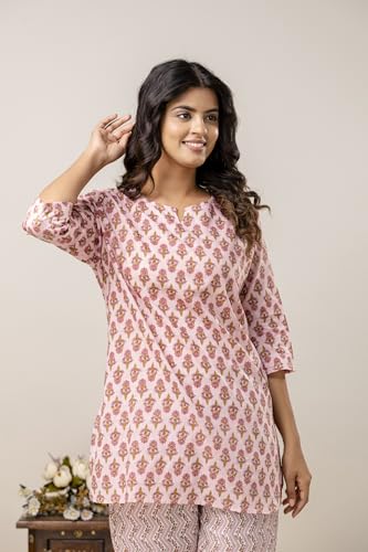 Image of Pure Cotton Printed Night Suit Top and Pyjama Set for Women's Night Dress of Shirt & Pyjama Set for Womens