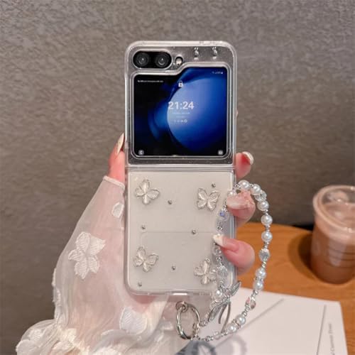 Coque Galaxy Z Flip4 transparente pailletée avec chaîne bijou pour smartphone pliable