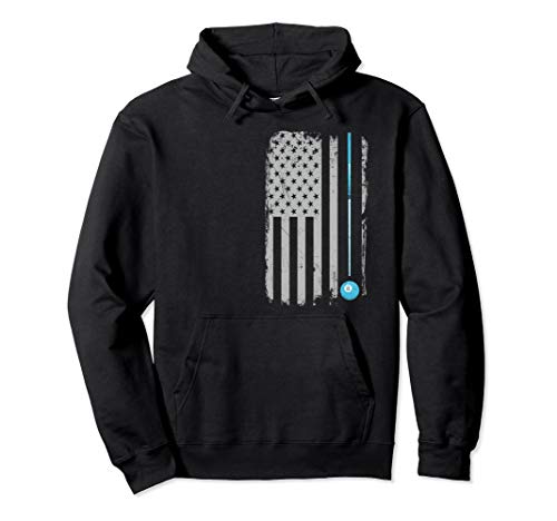 Pool Player Hoodie - Billiards 8 Ball Vintage American Flag