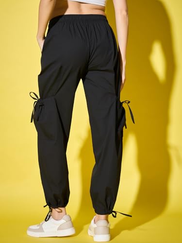 Image of DIMPY GARMENTS Solid Cotton Blend Women's Cargo Pants | Adjustable Tie-Side Cargo Pockets