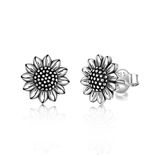 Poplyke 925 Sterling Silver Antiqued Sunflower Stud Earrings For Girls Birthday Gifts Bohemian Oxidation Sunflower Earrings For Women Halloween Christmas #TOP15
